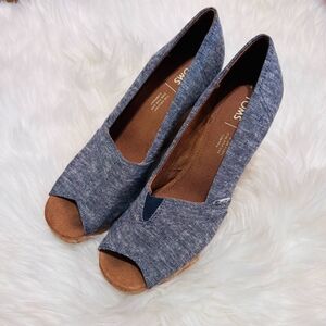 TOMS Women's Denim Peep Toe Wedges